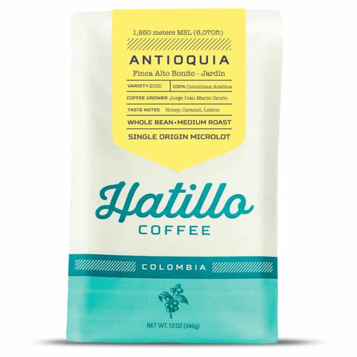 Catalogue image of a Hatillo Coffee's 12 oz bag of single origin micro-lot colombian coffee from La Loma farm near Jardin, Antioquia