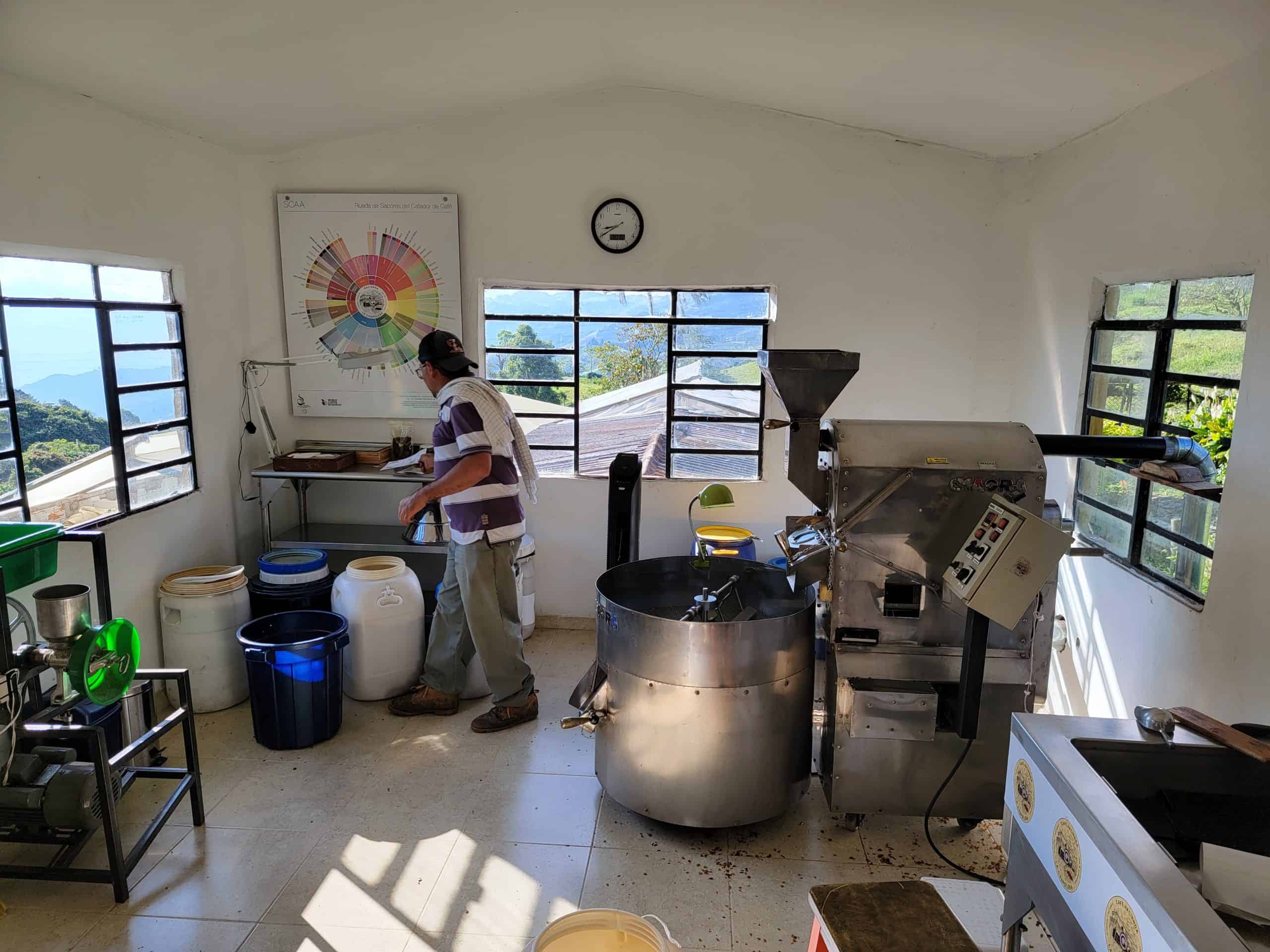 picture of Andres in "La Chapolera" farm's coffee roasting lab near Fredonia Antioquia. Photo taken by Hatillo Coffee