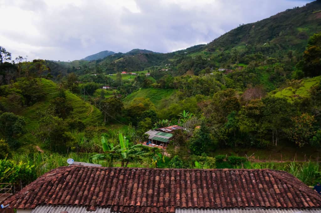 picture from above the roof of La Teresita farm, a Hatillo Coffee Colombian Specialty coffee farm overlooking the beautiful mountains of Barbosa Antioquia