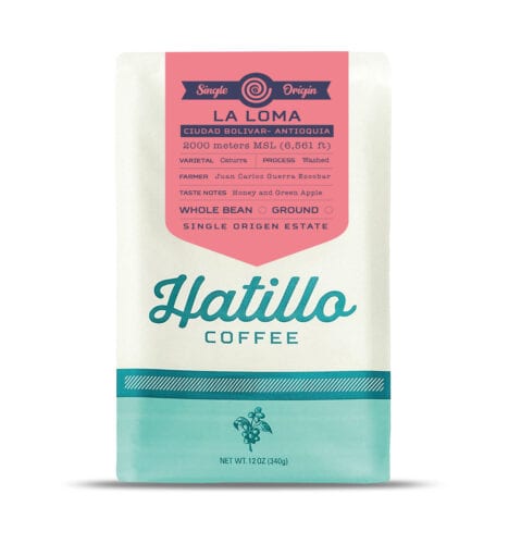 Catalogue image of a Hatillo Coffee's 12 oz bag of single origin micro-lot colombian specialty coffee from La Loma farm in Ciudad Bolivar, Antioquia